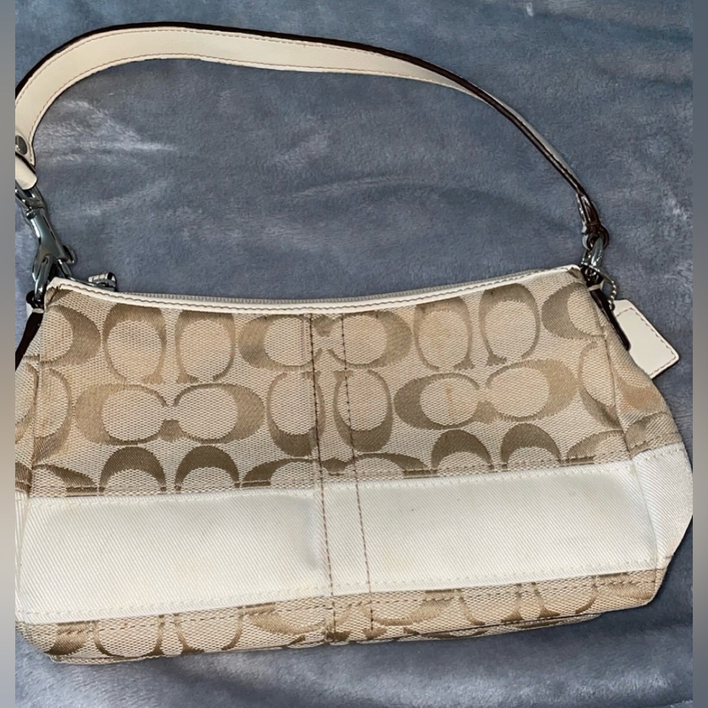 Light tan coach bag with small orange stains on each side good condition